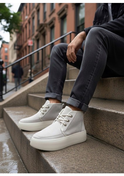 BA0550 Içi Kürklü Bağcıklı Krem Erkek Tarz Spor Bot