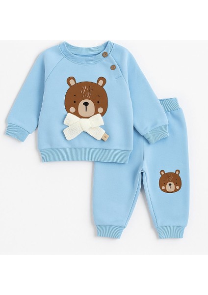 Kız Bebek - Erkek Bebek Unisex Model Ayıcık Desenli 2'li Alt - Üst Takım