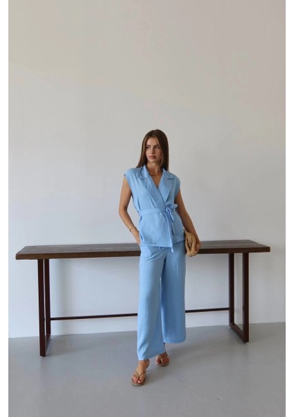 Keten Yelek Pantolon Takım Mavi Pt fiyatları