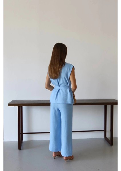 Keten Yelek Pantolon Takım Mavi Pt fırsatları