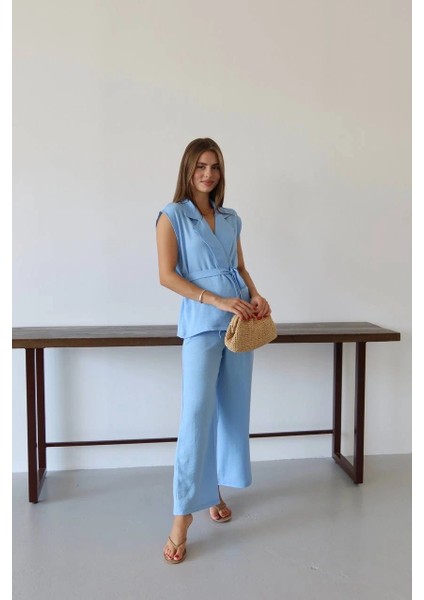 Keten Yelek Pantolon Takım Mavi Pt indirimleri