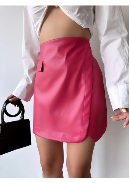 Cep Detaylı Oval Kapaklı Deri Etek Fuşya H240048 fiyatları