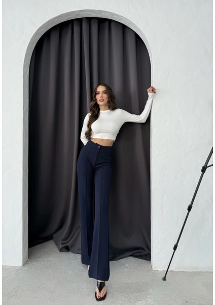 Düğmeli Palazzo Pantolon Lacivert P170091 fırsatları