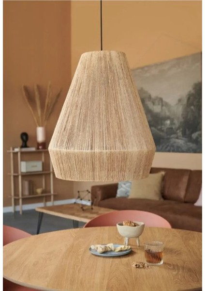 Bohem Konik Avize, Modern Rafya Bambu Tarz, Rustik Avize, E27 Duylu, Cafe Aydınlatma