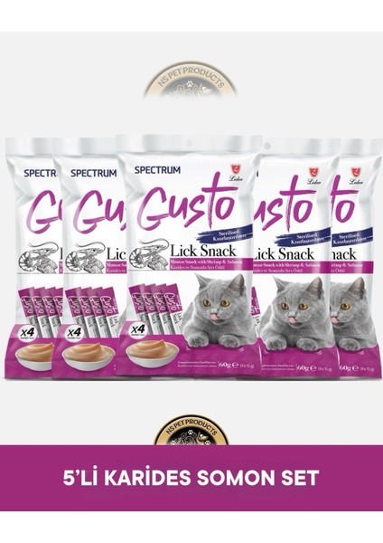 Gusto Lick Snack Karides Somon Sıvı Kısırlaştırılmış Kedi Ödül Maması 5 ADET-4X15 Gram