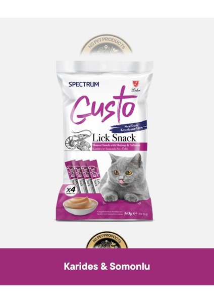 Gusto Lick Snack Karides Somon Sıvı Kısırlaştırılmış Kedi Ödül Maması 5 ADET-4X15 Gram modelleri