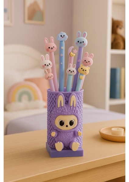 Labubu Tasarımlı Kalemlik – Hareketli Gözlü, 3 Göz Ifadesiyle Eğlenceli Organizer