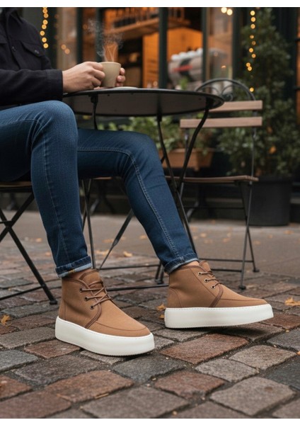 BA0550 Içi Kürklü Bağcıklı Taba Krem Taban Erkek Tarz Spor Bot