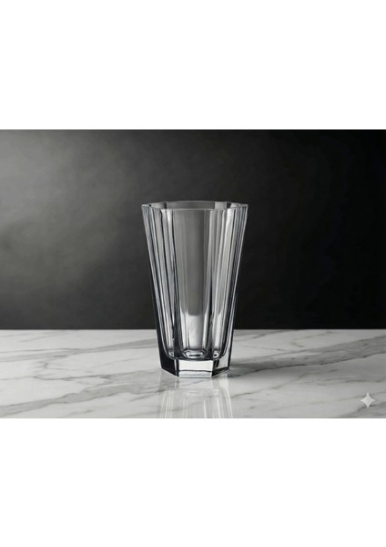 Crystallin Reflection Vazo 25 cm - Modern Kesim Kristal Cam Dekoratif Vazo (68129)