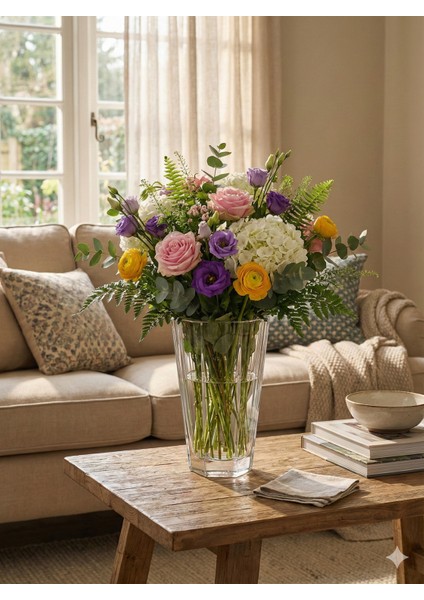 Crystallin Reflection Vazo 25 cm - Modern Kesim Kristal Cam Dekoratif Vazo (68129) fırsatları