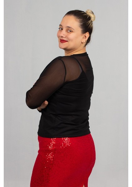 Siyah Büyük Beden Tül Bluz ve Askılı Atlet Ikili Takım - Zamansız Şıklık fiyatları