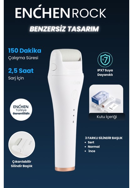 Rock 2 Kademeli 3 Silindir Başlıklı Suya Dayanıklı Şarjlı Nasır Törpü Ayak Bakım Cihazı