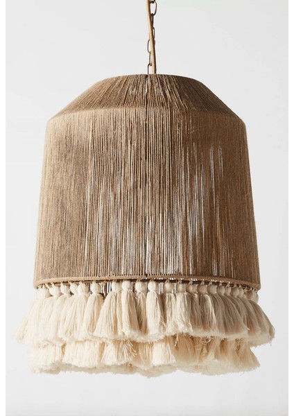 Bohem Püsküllü Avize, Modern Rafya Bambu Tarz, Rustik Avize, E27 Duylu, Cafe Aydınlatma