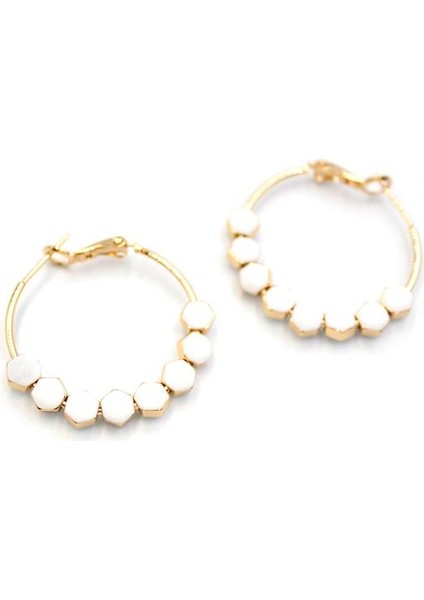 Mineli Halka Küpe - Beyaz