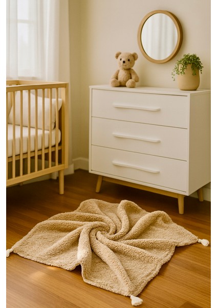 Karamel ve Krem Renk Çift Taraflı Müslin Koyun Tüyü Bebek Battaniyesi (100X120 Cm) fiyatları