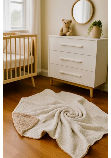 Karamel ve Krem Renk Çift Taraflı Müslin Koyun Tüyü Bebek Battaniyesi (100X120 Cm) indirimleri