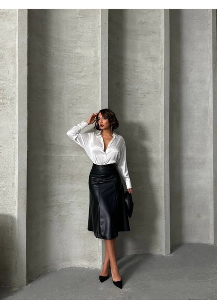 Komple Parçalı Deri Etek Siyah H26441 fiyatları