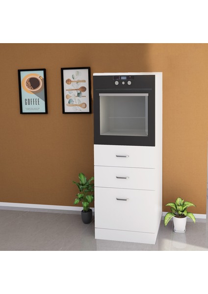 Mutfak Ankastre Fırın & Kiler Dolabı 3 Çekmeceli 60 cm Parlak Beyaz Kısa Boy 825337