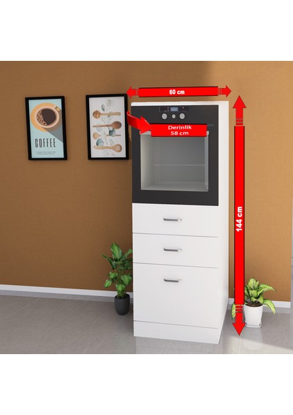 Mutfak Ankastre Fırın & Kiler Dolabı 3 Çekmeceli 60 cm Parlak Beyaz Kısa Boy 825337 fiyatları