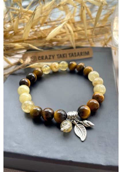 8 mm Kaplan Gözü ve Rutil Kuvars Kadın Bileklik