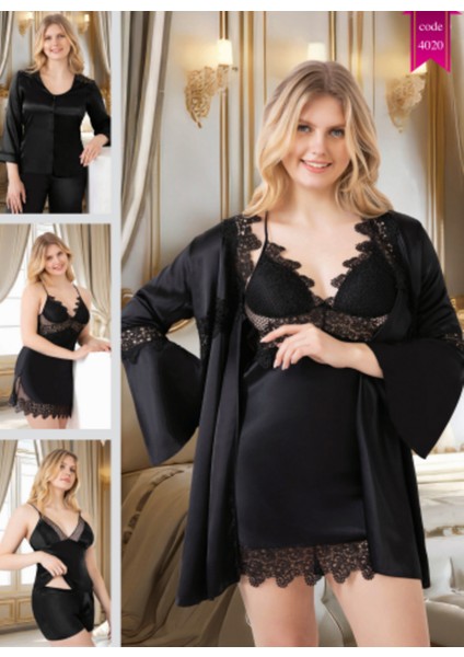 Pierre Paris Ipek Saten 6'lı Kısa Gecelik ve Sabahlık Çeyiz Seti