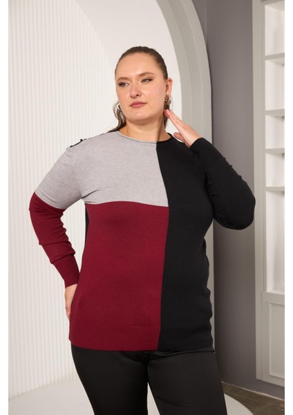 Büyük Beden Garnili Renkli Kazak