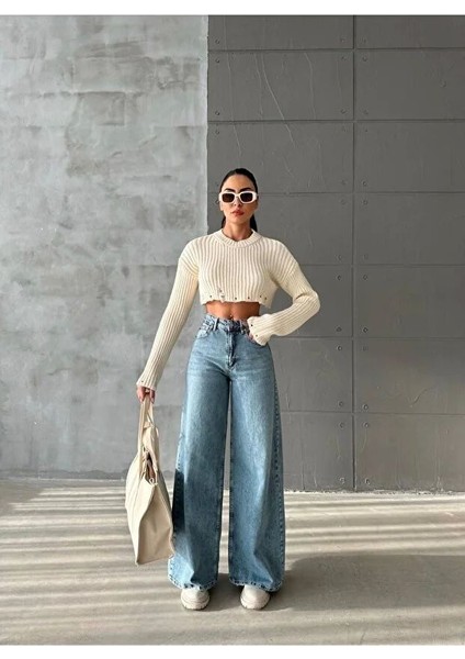 Yüksek Bel Kadın Palazzo Kot Pantolon – Siyah Esnek Denim Kumaş, Düz Bol Paça, Rahat Kalıp Modern Jean fırsatları