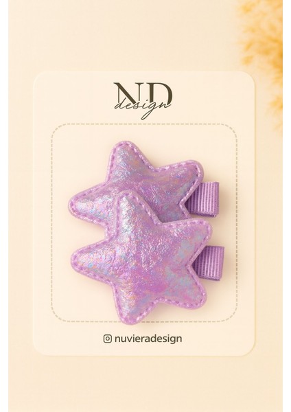 Mor Parıltılı Yıldız Klips Toka - 2'li Set