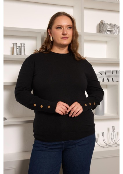 Kol Drop Detaylı Büyük Beden Triko