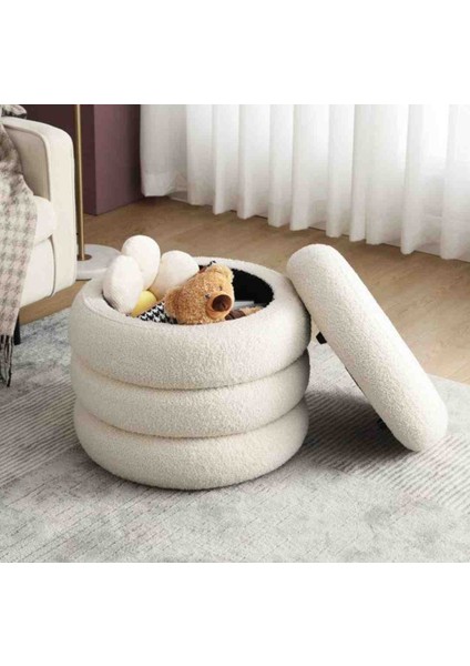 Bukle Puf 4lu Sandıklı , Teddy , Beyaz