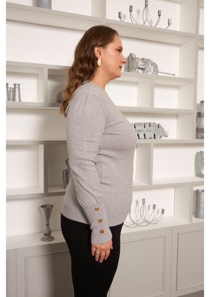 Kol Drop Detaylı Büyük Beden Triko