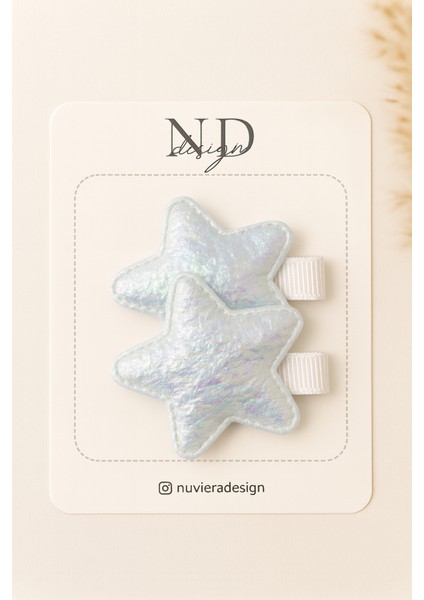 Gri Parıltılı Yıldız Klips Toka - 2'li Set