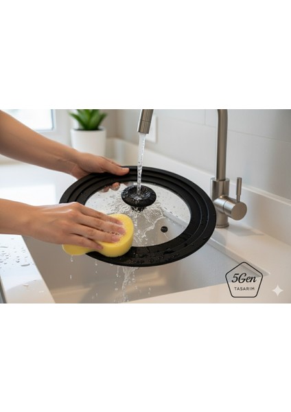 3'ü 1 Arada Kademeli Silikon Cam Kapak – 18, 20 ve 22 cm Tencerelere Uyumlu Çok Amaçlı Tasarım (Siyah & Gri Seçenekli)