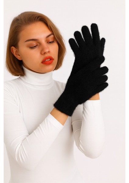 Düz Renk Peluş Kadın Eldiven