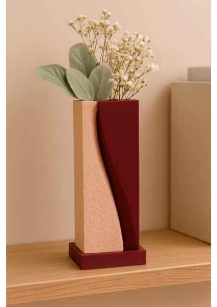 Iki Parçalı Dekoratif Vazo – Taş Dokulu ve Düz Yüzeyli Modern Tasarım (Çiçekler Dahil Değildir)
