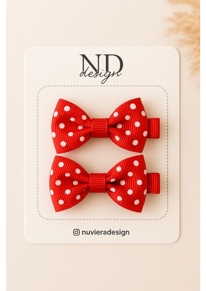 Kırmızı Puantiyeli Klips Toka - 2'li Set