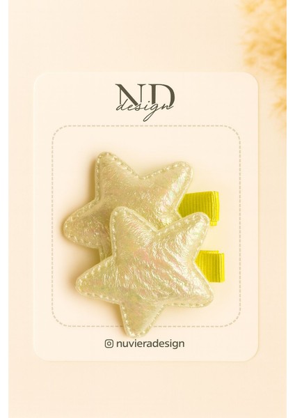 Sarı Parıltılı Yıldız Klips Toka - 2'li Set