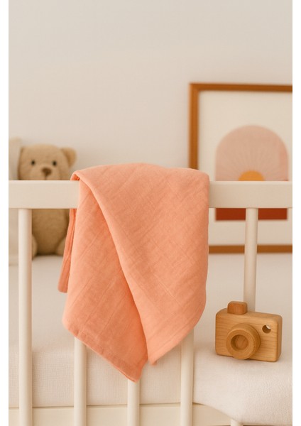 Yavruağzı Rengi 2 Kat %100 Pamuk Müslin Bebek Battaniye (140X120 Cm)