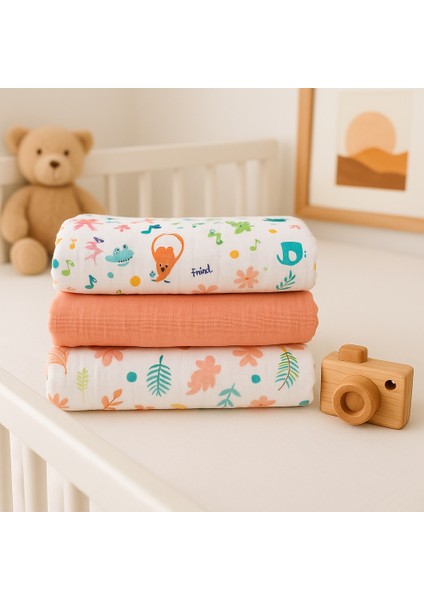 Yavruağzı Rengi 2 Kat %100 Pamuk Müslin Bebek Battaniye (140X120 Cm) modelleri