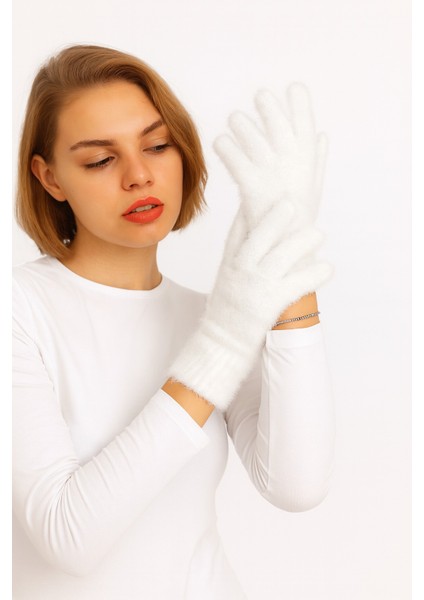 Düz Renk Peluş Kadın Eldiven