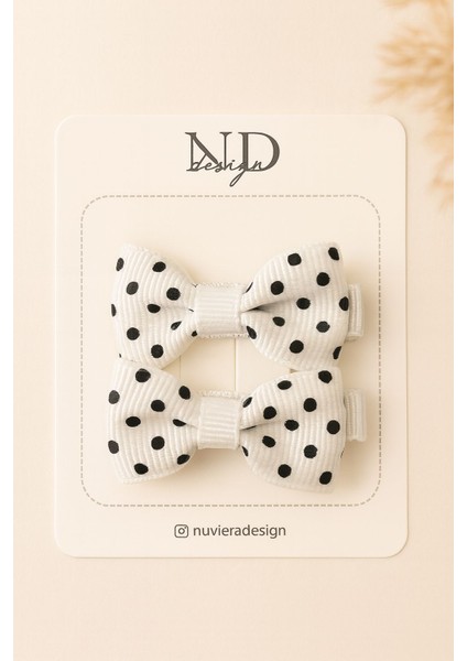 Beyaz Puantiyeli Klips Toka - 2'li Set