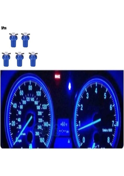( 5 x Adet ) 1 Set T5 B8.5d Model LED Duylu Dipsiz Ampul Mavi 1.2W (T5 B8.5d Blue)