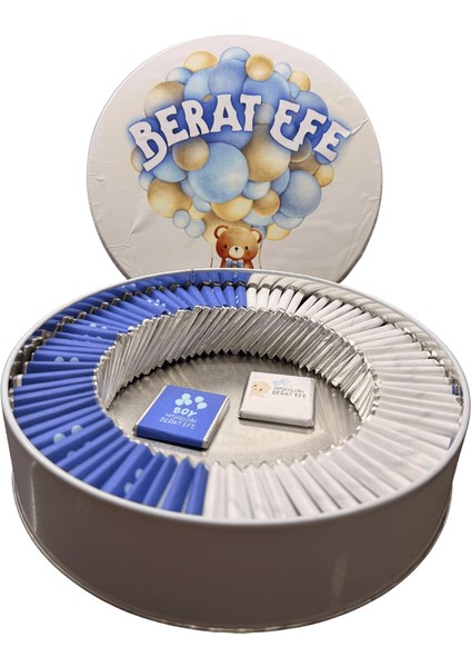 Isme Özel Metal Kutuda Bebek Çikolatası 100 Adet modelleri