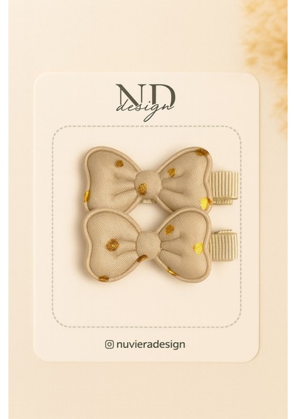 Bej Kalpli Fiyonk Saç Klipsi – 2’li Set
