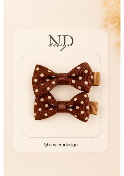 Kahverengi Puantiyeli Klips Toka - 2'li Set