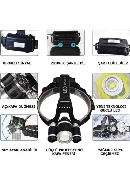 3 Başlıklı Şarjlı Kafa Feneri WT-256