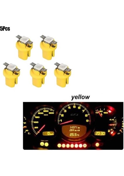 ( 5 x Adet ) 1 Set T5 B8.5d Model LED Duylu Dipsiz Ampul Sarı 1.2W (T5 B8.5d Yellow)