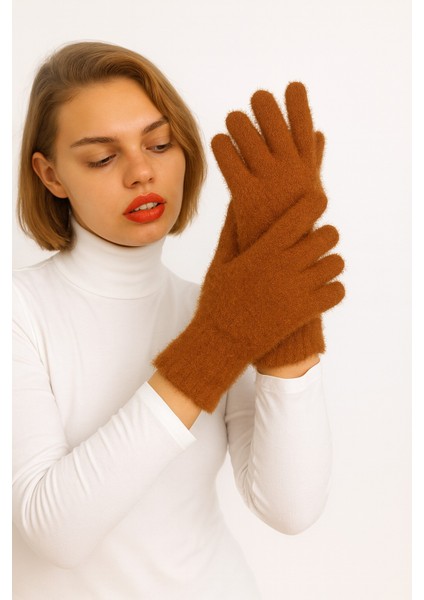 Düz Renk Peluş Kadın Eldiven