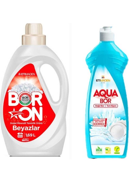 Doğal Mineralli Çamaşır Deterjanı Beyazlar Için 26 Yıkama+ 1 Adet 650 ml Aquabor Bulaşık Deterjanı