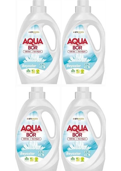 Aquabor Sıvı Çamaşır Deterjanı Beyazlar Için 4 Adet 132 Yıkama Doğal Mineralli.